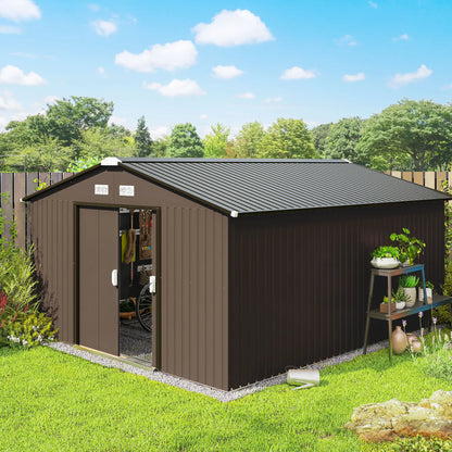 13' Metal Garden Storage Shed, Foundation Kits Included, Brown Sheds at Gallery Canada