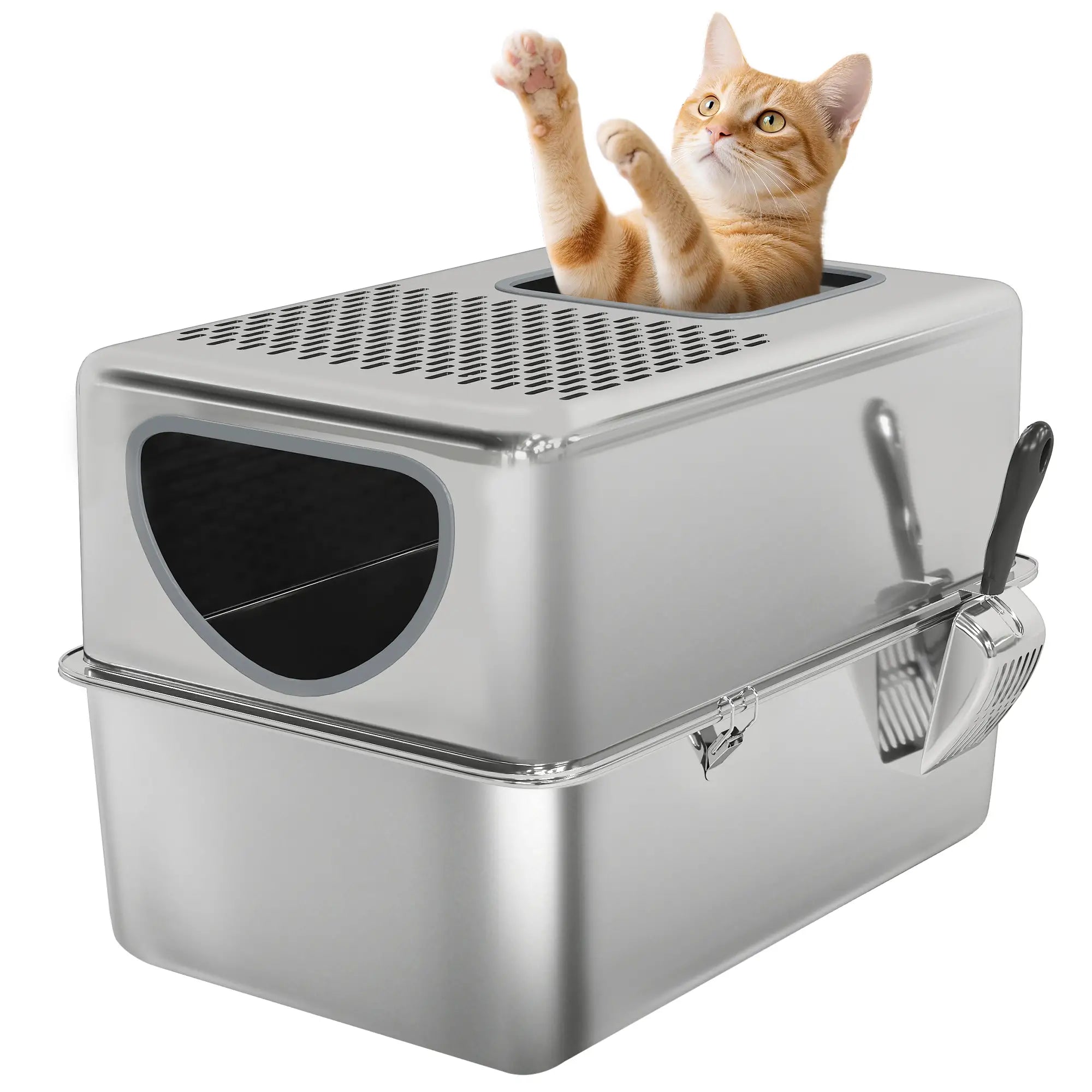 Stainless Steel Cat Litter Box, Extra Large Enclosed With Lid, Silver Cat Litter Box Enclosures at Gallery Canada