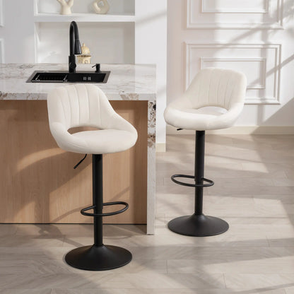 Swivel Bar Stools Set of 2, Adjustable Height, Plush Upholstered, Cream Bar Stools at Gallery Canada
