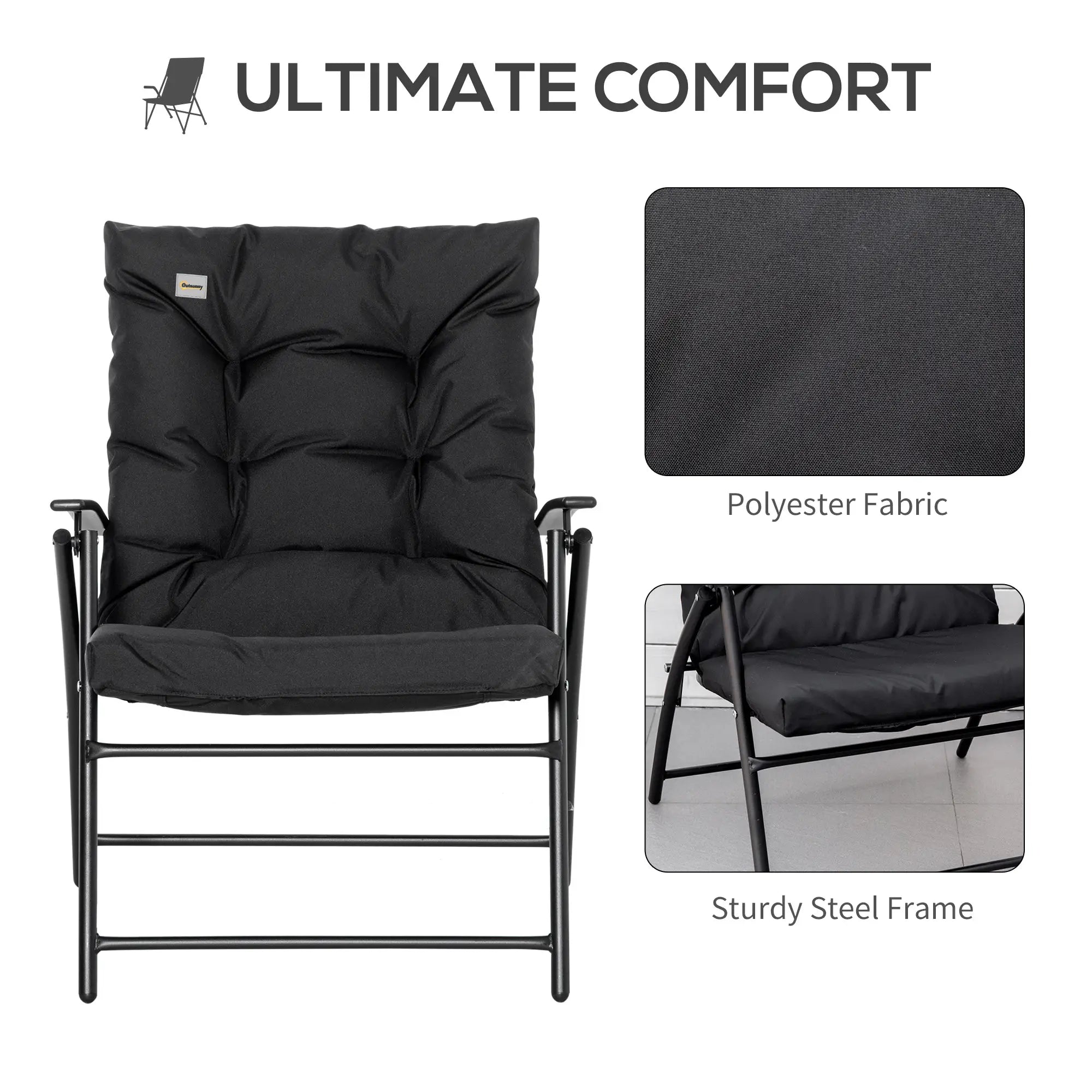Foldable Lounge Chair Fabric Upholstered Recliner Outdoor Lounger, Black Patio Chairs at Gallery Canada