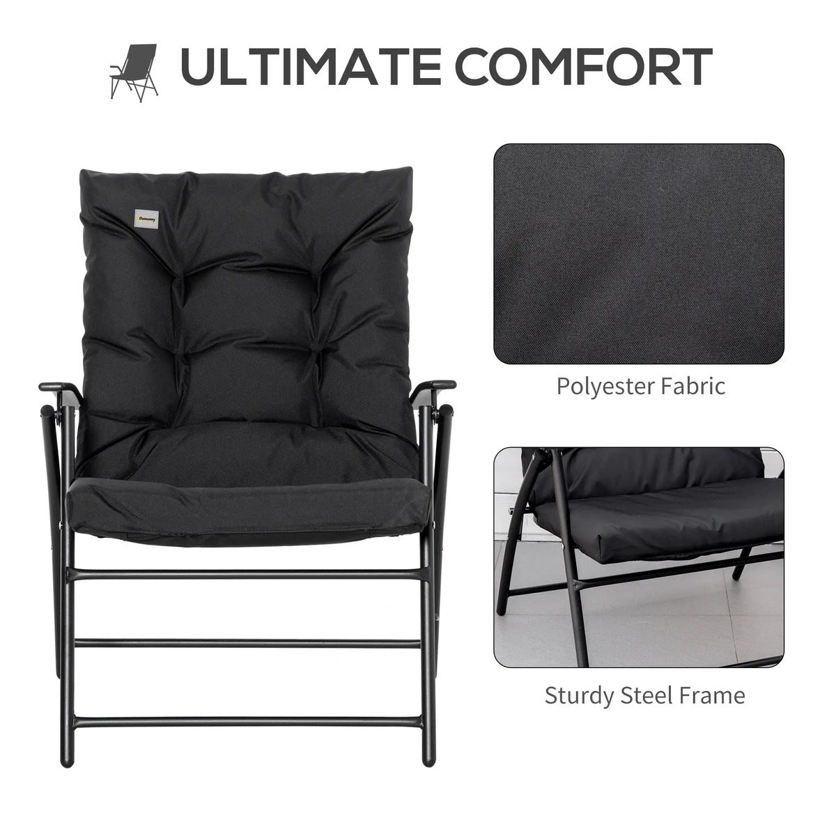 Foldable Lounge Chair Fabric Upholstered Recliner Outdoor Lounger, Black Patio Chairs at Gallery Canada