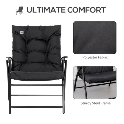 Foldable Lounge Chair Fabric Upholstered Recliner Outdoor Lounger, Black Patio Chairs at Gallery Canada