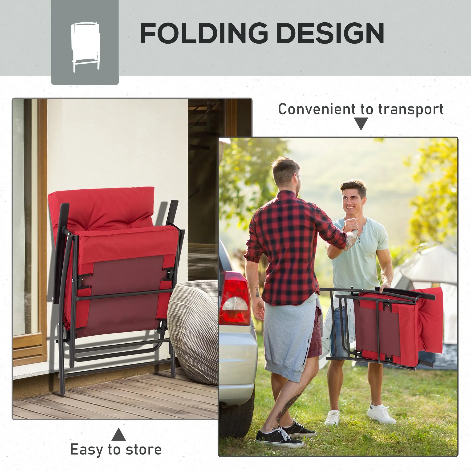 Folding Camping Chairs With Adjustable Backrest, 2 Pack, Red Patio Chairs at Gallery Canada