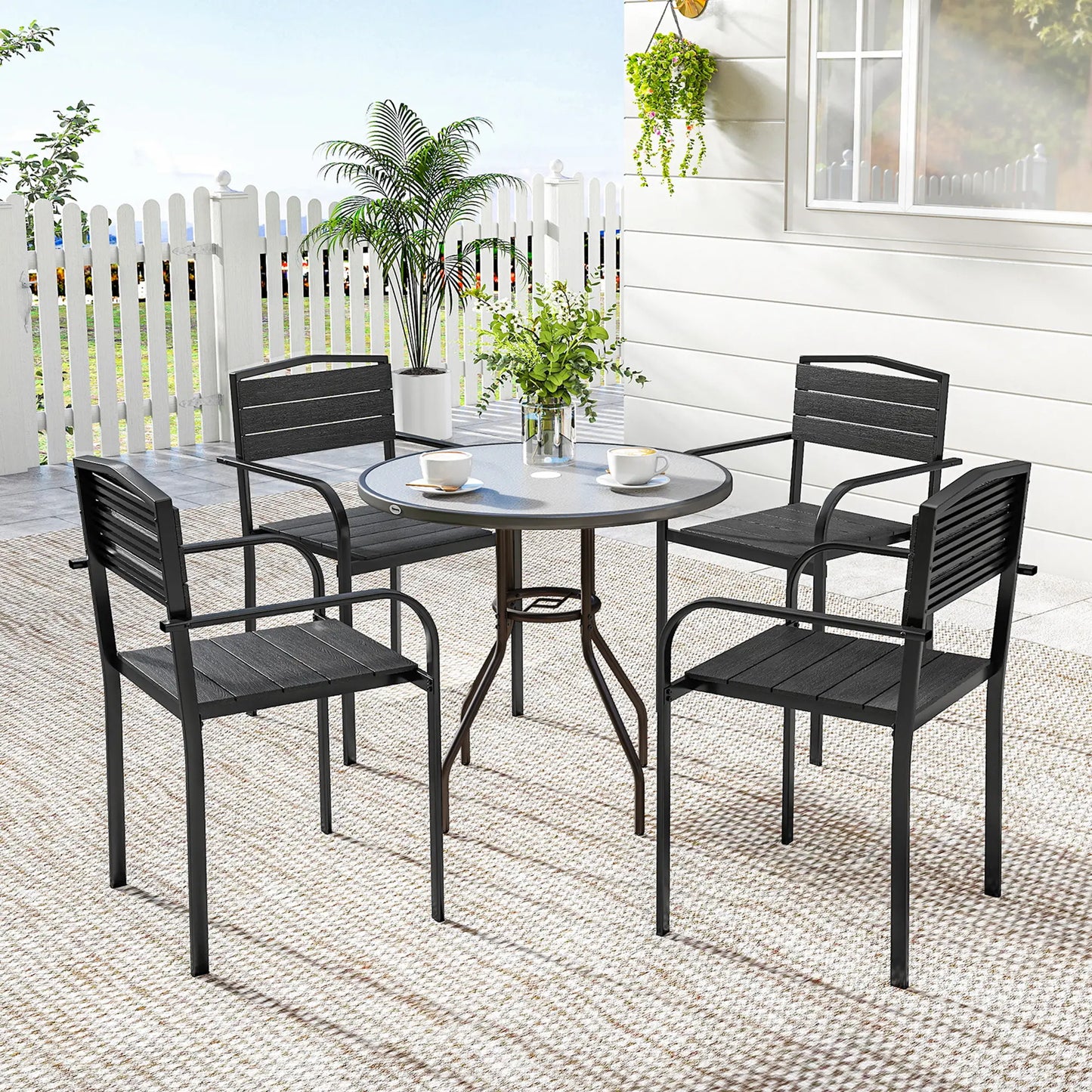 Stackable Patio Chairs Set Of 4, Outdoor Dining Chairs, Black Outdoor Dining Sets at Gallery Canada