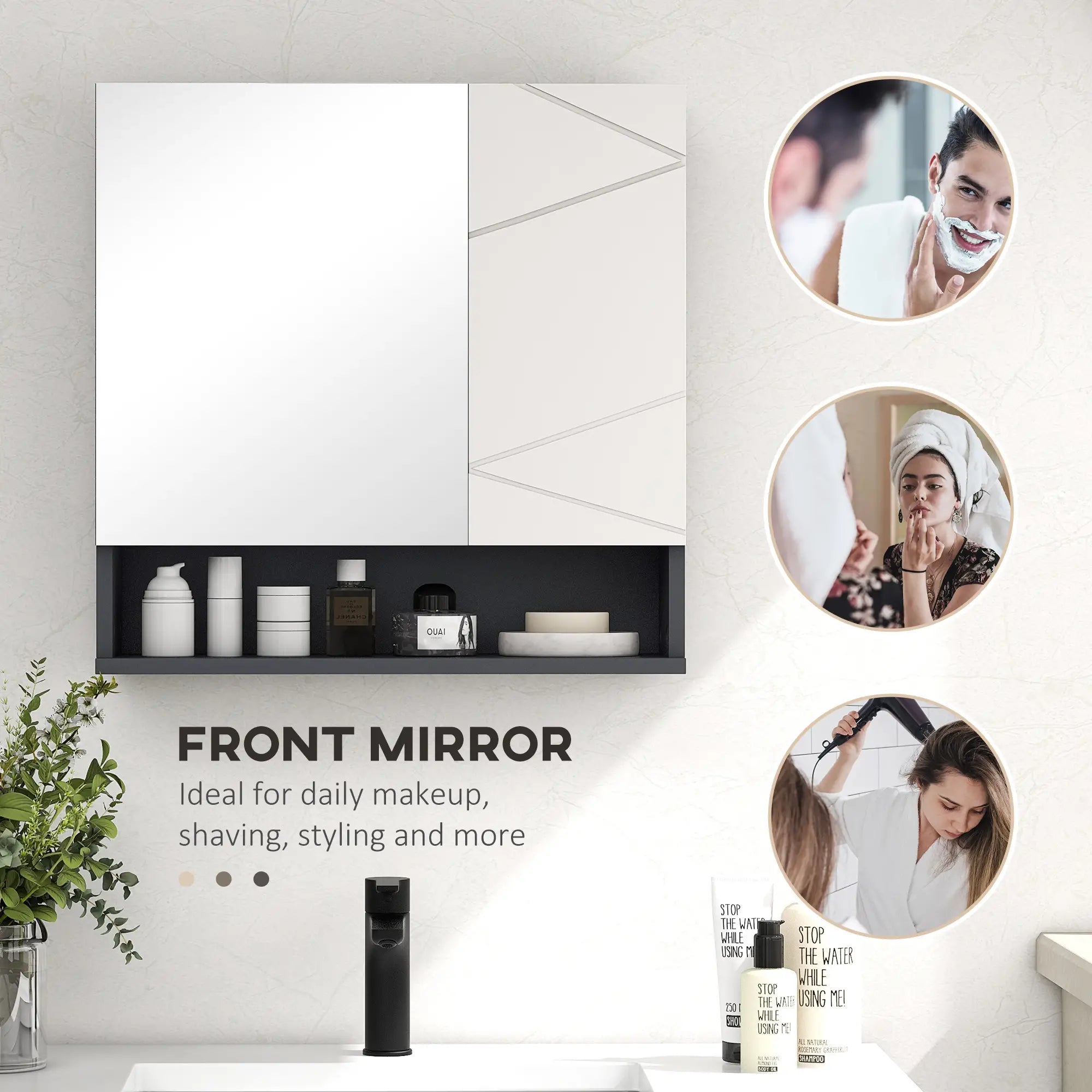 Wall Mounted Medicine Cabinet, Mirrored Door, Adjustable Shelf, Light Grey Mirror Medicine Cabinets at Gallery Canada