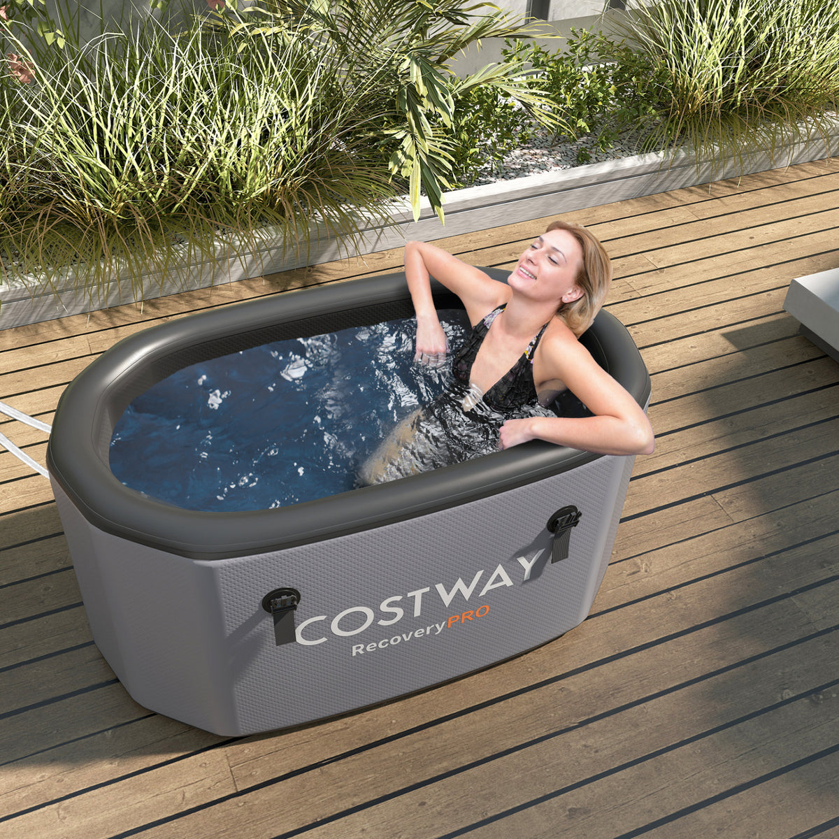 XL 129 Gal Oval Ice Bath Tub, With Cover And Hand Pump, Gray Spa & Salon at Gallery Canada