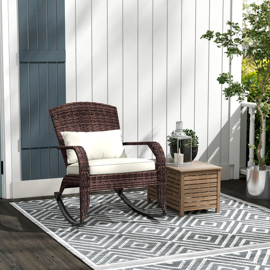 Outdoor Wicker Rocking Chair, High Back, Seat Cushion, Cream/Brown Outdoor Rocking Chairs Cream White, Mixed Brown at Gallery Canada