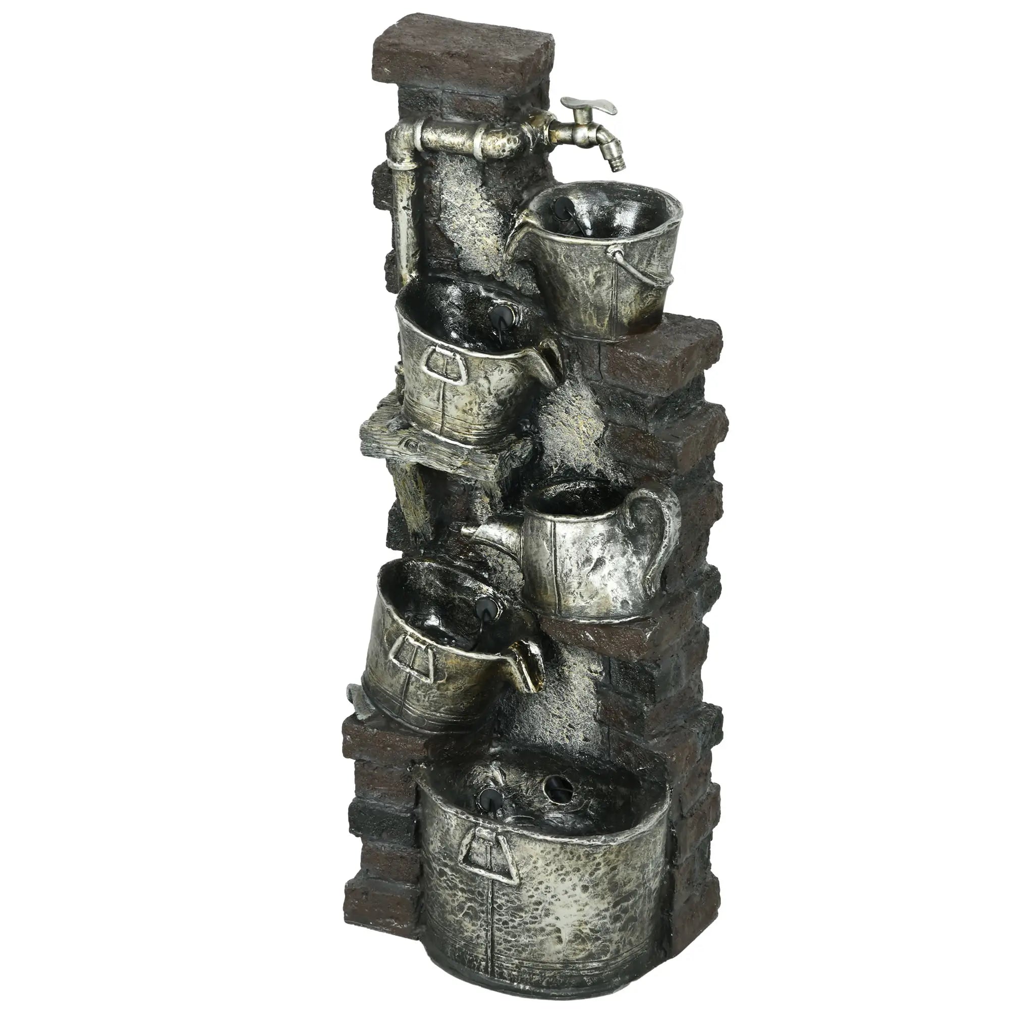 5-Tiered Outdoor Water Fountain with LED Lights, Adjustable Flow, 39.4-inch Water Fountains Bronze, Brown at Gallery Canada