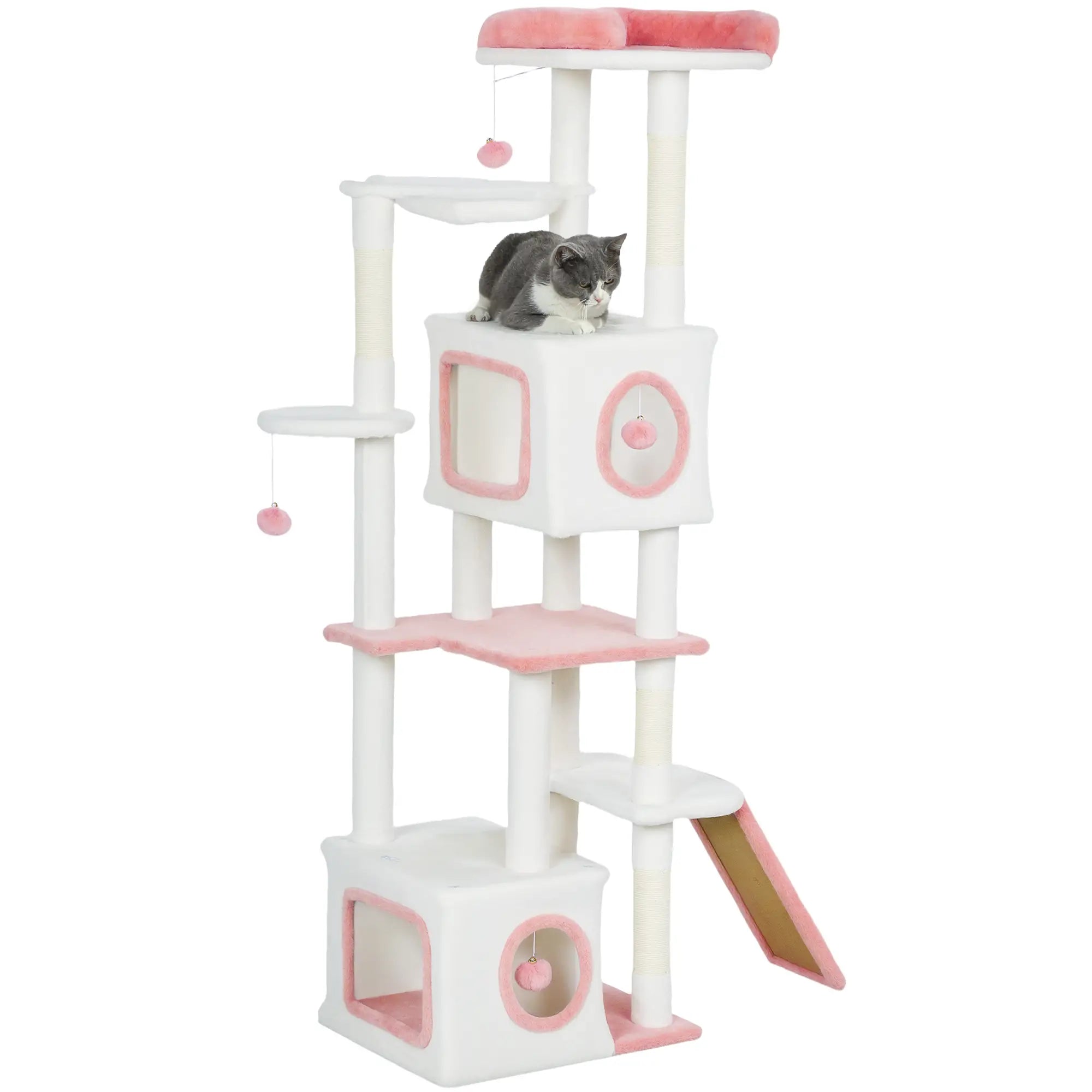 65 Inch Cat Tree, 2 Condos, Perch, Hammock, Scratching Posts, White Cat Towers at Gallery Canada