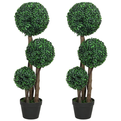 35 Inch Artificial Boxwood Topiary Tree Set of 2, Indoor Outdoor, Green Artificial Trees at Gallery Canada
