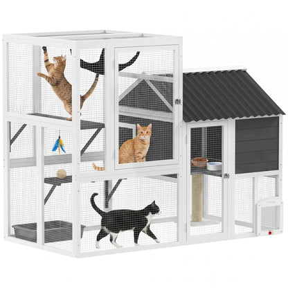 Large Catio, 63" L Outdoor Cat House with 4-Way Door, Hammock, 2 Platforms Outdoor Cat Enclosures at Gallery Canada