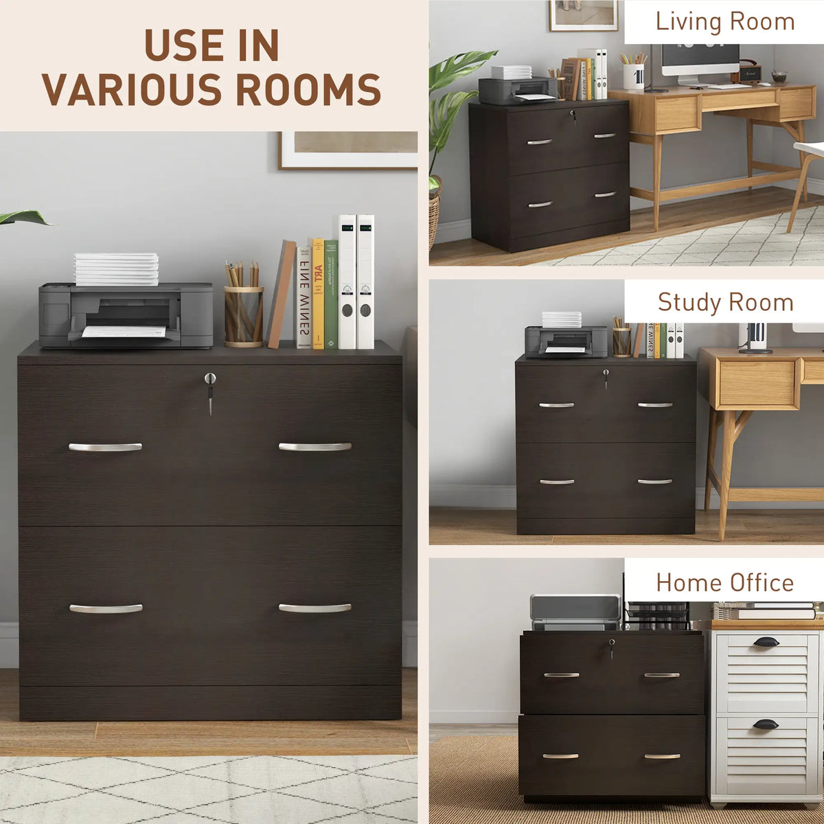 2 Drawer File Cabinet with Lock, Hanging Bar, Letter Size, Espresso Office Cabinets & Cupboards at Gallery Canada