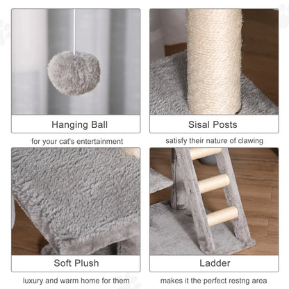 47" Tall Cat Tree Tower with Condo, Ladder, Scratching Posts, Light Grey Cat Towers at Gallery Canada