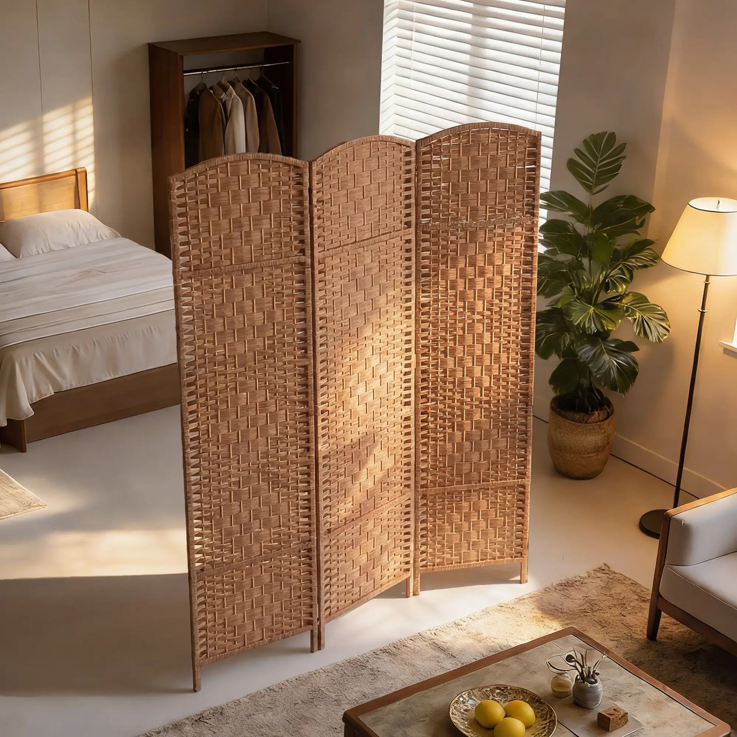 6ft Folding Room Divider, 3 Panel Wooden Frame, Natural Room Dividers at Gallery Canada