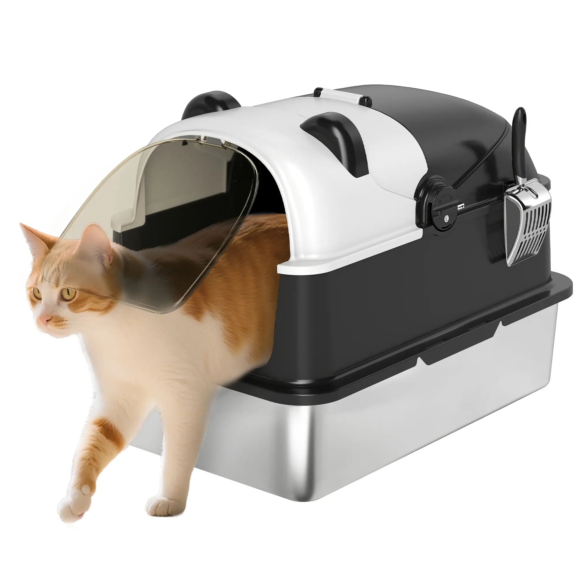 XL Stainless Steel Cat Litter Box with Lid, Scoop, 23.7