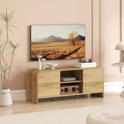TV Stand For 55 Inch TV, Natural Wood Entertainment Center With 2 Cabinets TV Stands at Gallery Canada