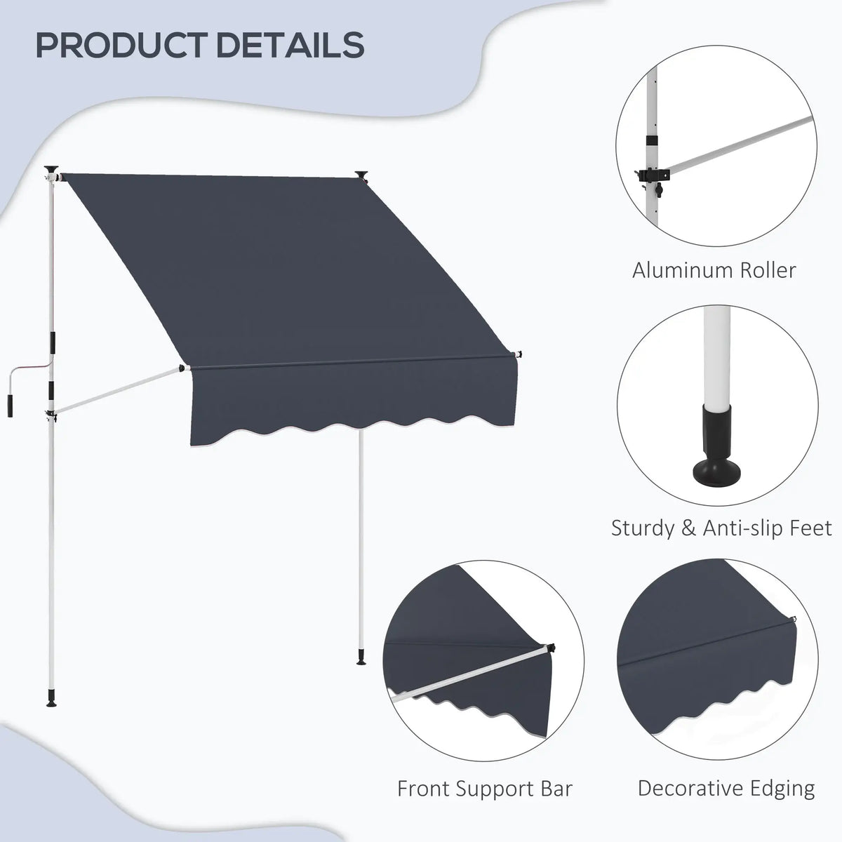 6.6'X5' Retractable Patio Awning, Water Resistant UV Protector, Black