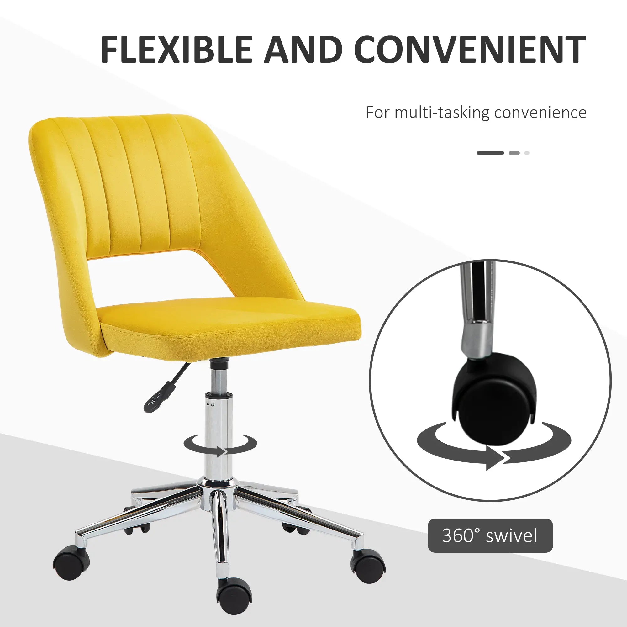 Mid Back Office Chair, Velvet Fabric, Swivel Scallop Shape, Yellow Office Chairs at Gallery Canada