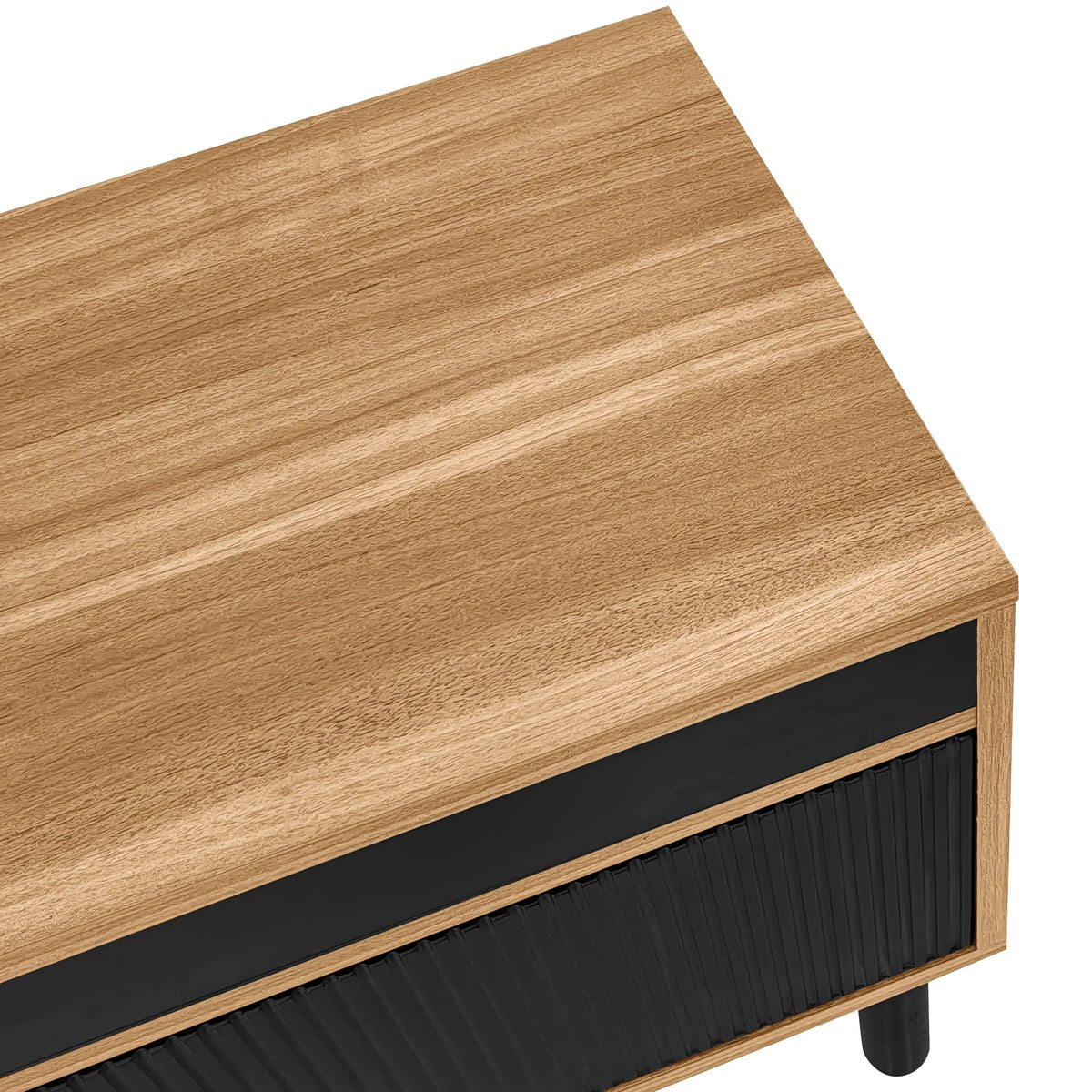 Elegant Stripe Design Stand, Sturdy Wooden Legs, 3 Doors, 67" L x 15" W x 18.5" H, Natural, Black TV Stands at Gallery Canada