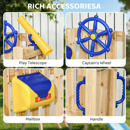 Wooden Kids Swing Set With Slide, Swing Seat, Captain's Wheel, Telescope, Natural Gym Sets & Swings at Gallery Canada