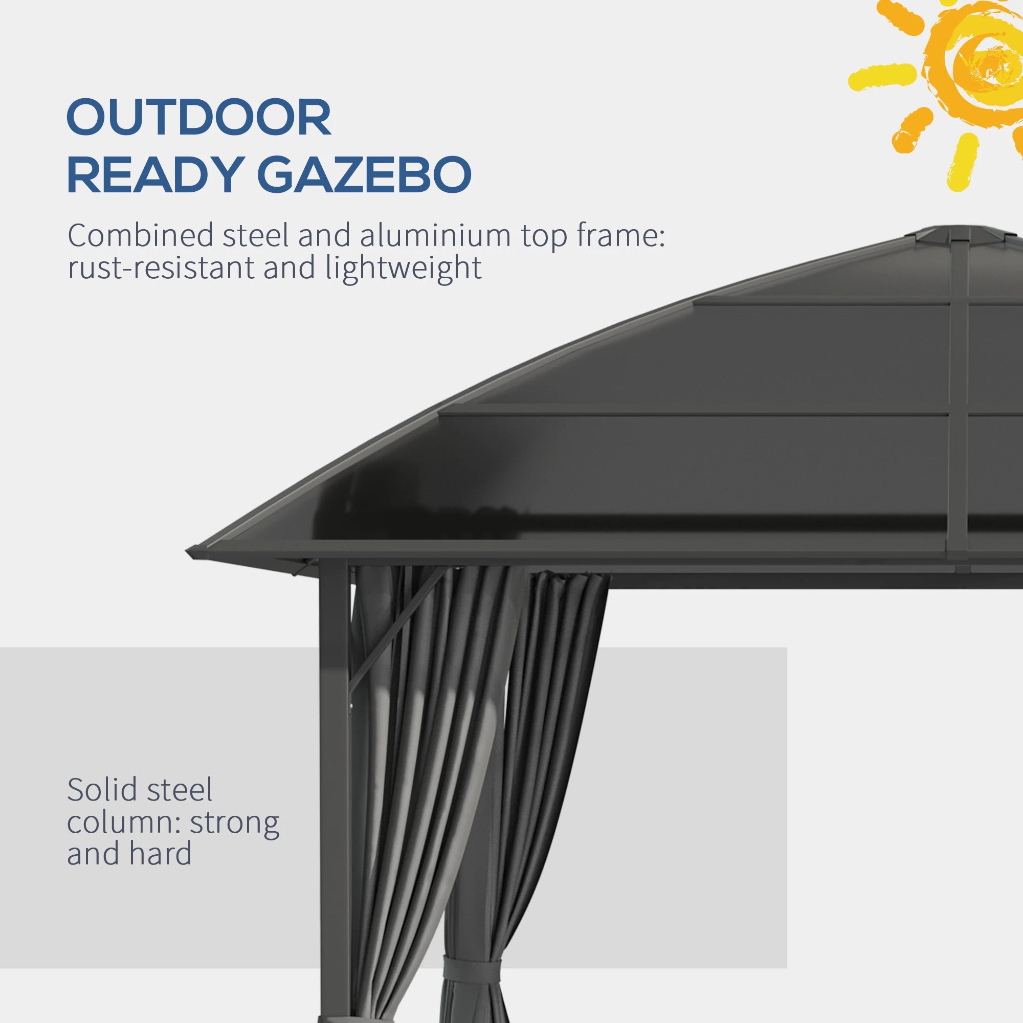 10' X 10' Hardtop Gazebo Canopy, Dark Grey Gazebos at Gallery Canada