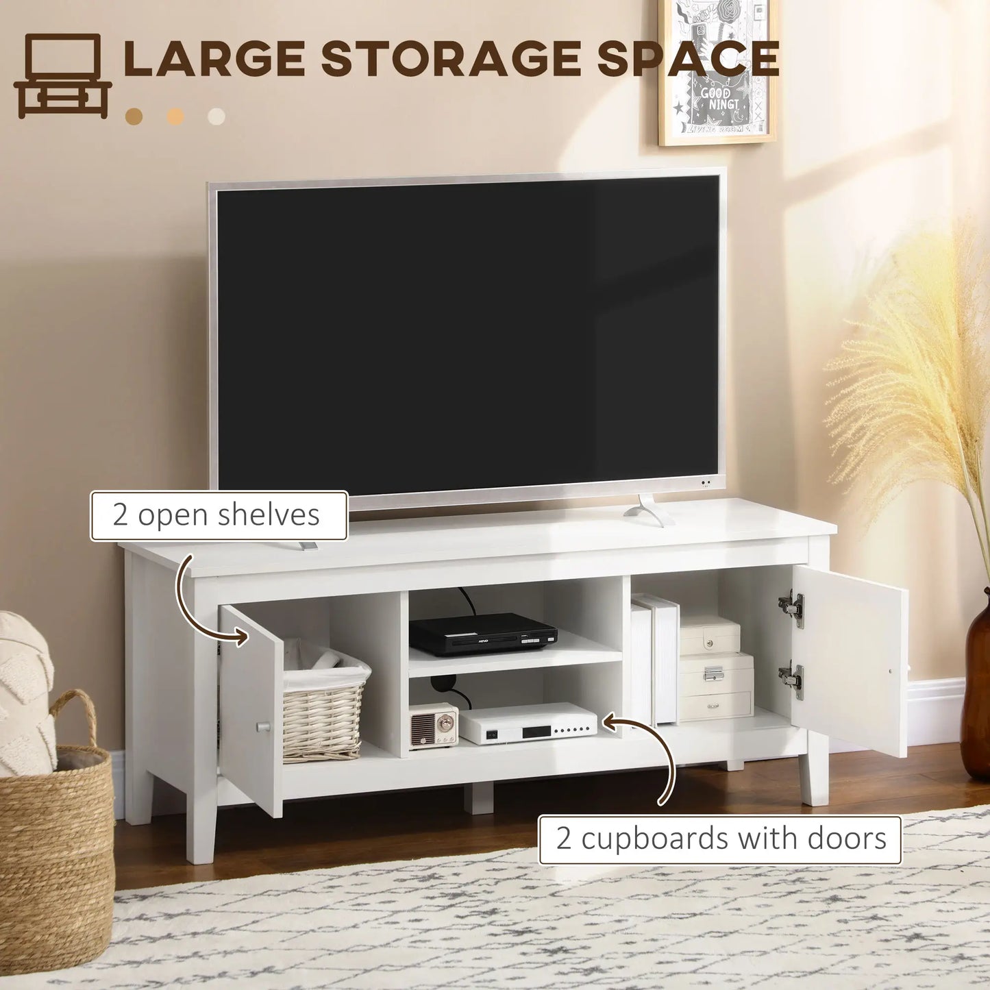 Modern TV Stand for 55" TVs, Storage Cupboards, Shelves, 47.2" x 16.7" x 19.7", White TV Stands at Gallery Canada