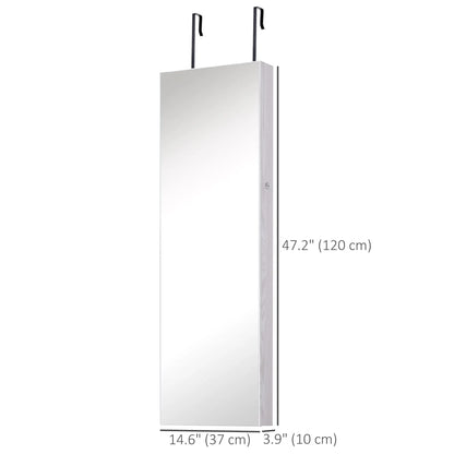 Mirror Jewelry Cabinet with LED Lights, 2 Keys, Wood Grain Grey, Grey Jewelry Armoire & Jewellery Mirror Cabinets at Gallery Canada