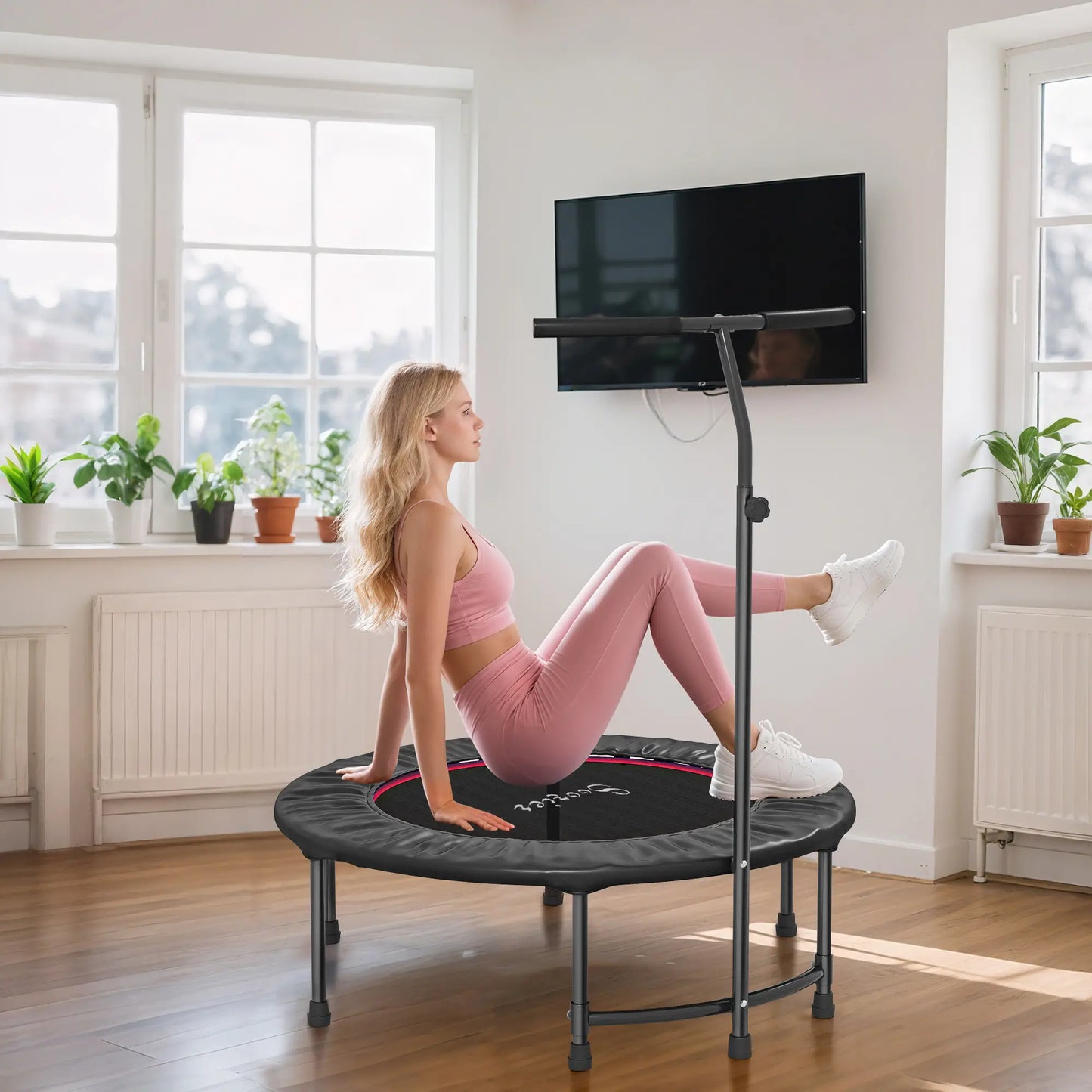 39" Mini Exercise Trampoline, Adjustable T-Bar, Indoor Fitness Rebounder, Black Trampolines at Gallery Canada