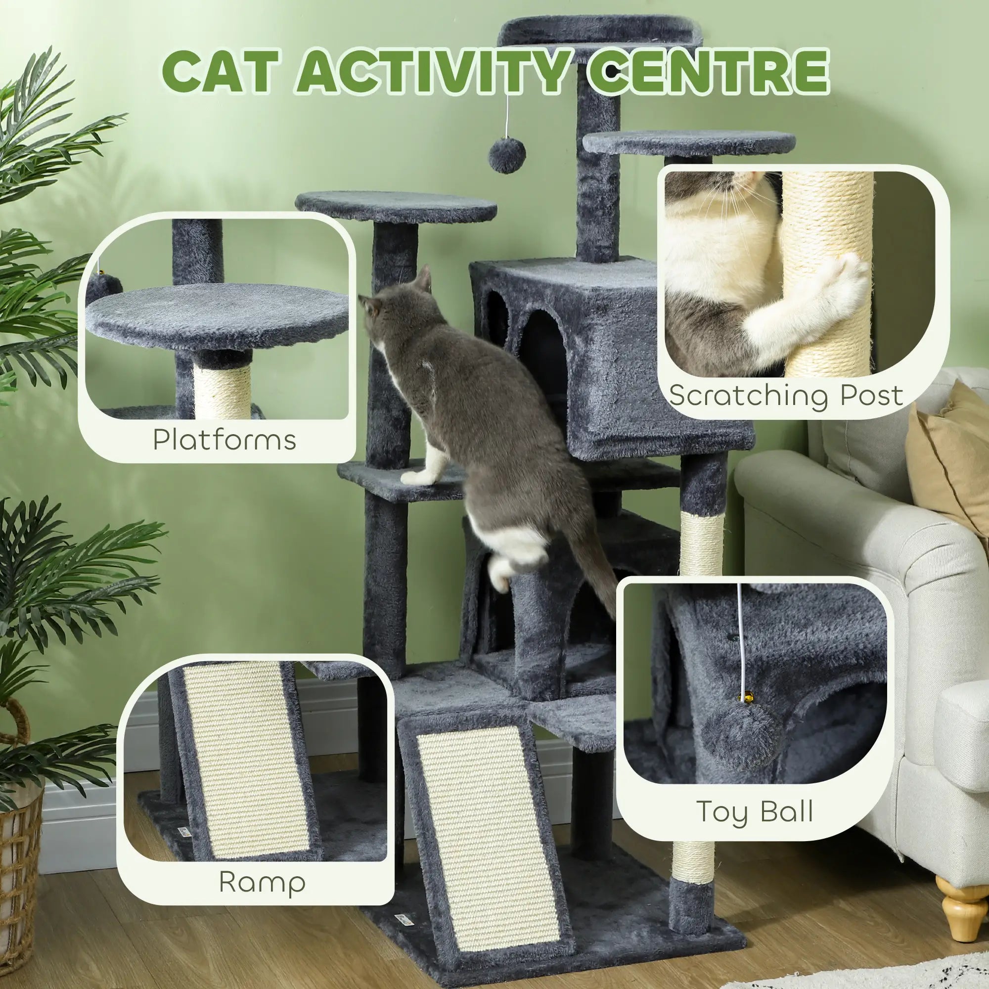 54 Cat Tree, Multi-Level Tower with Scratching Posts, Condos, Dark Grey Cat Towers at Gallery Canada