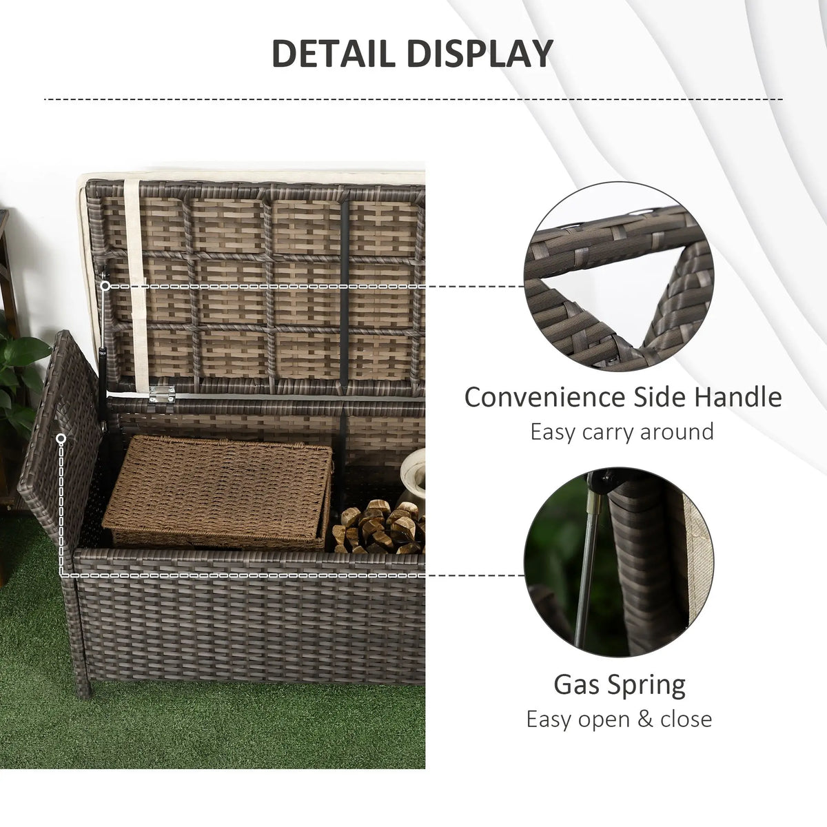Banc de rangement d'extérieur en rotin PE 2-en-1, 29 gallons, crème