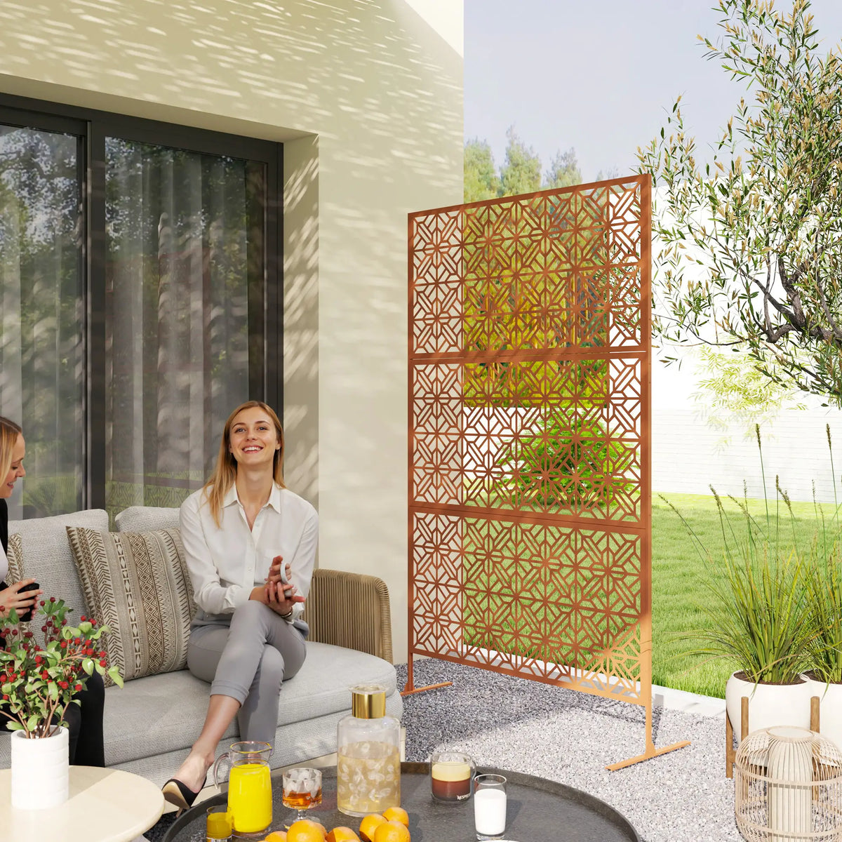 Outdoor Privacy Panel, Freestanding Metal Divider, Garden, Backyard, Deck, Brown Side Awnings at Gallery Canada