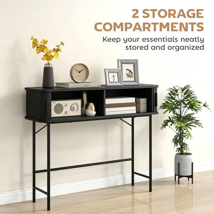 Mid-Century Console Table, Narrow Entryway Table with Storage, Black Console Tables at Gallery Canada
