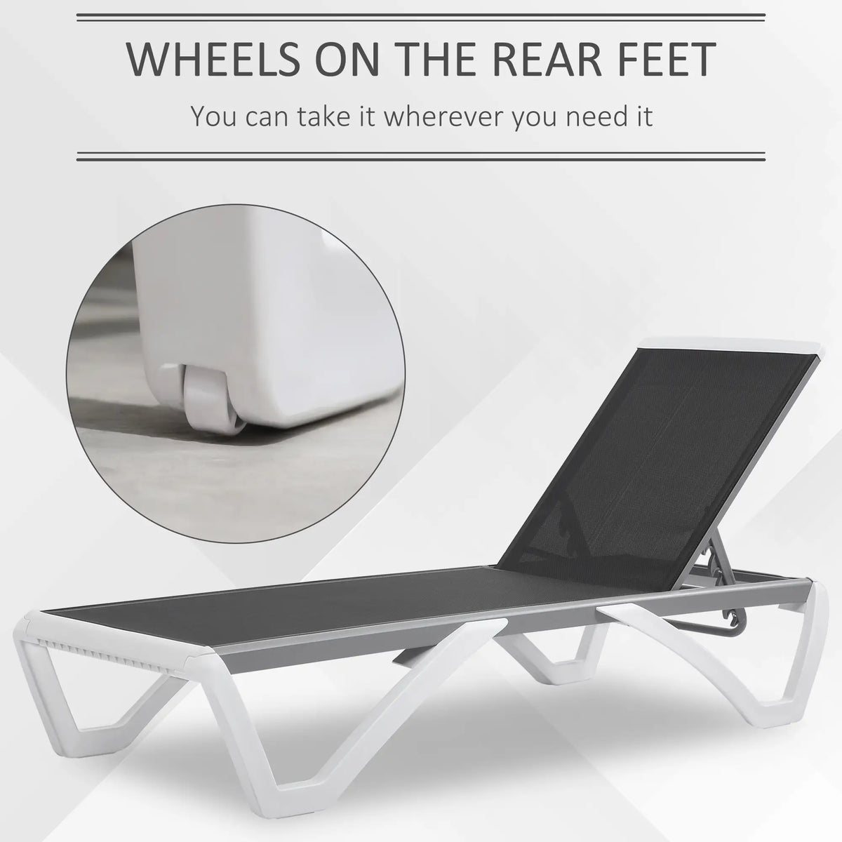 Outdoor Chaise Lounge Chair, Adjustable Back, Wheels, Mesh Fabric, Black Lounger Chairs at Gallery Canada