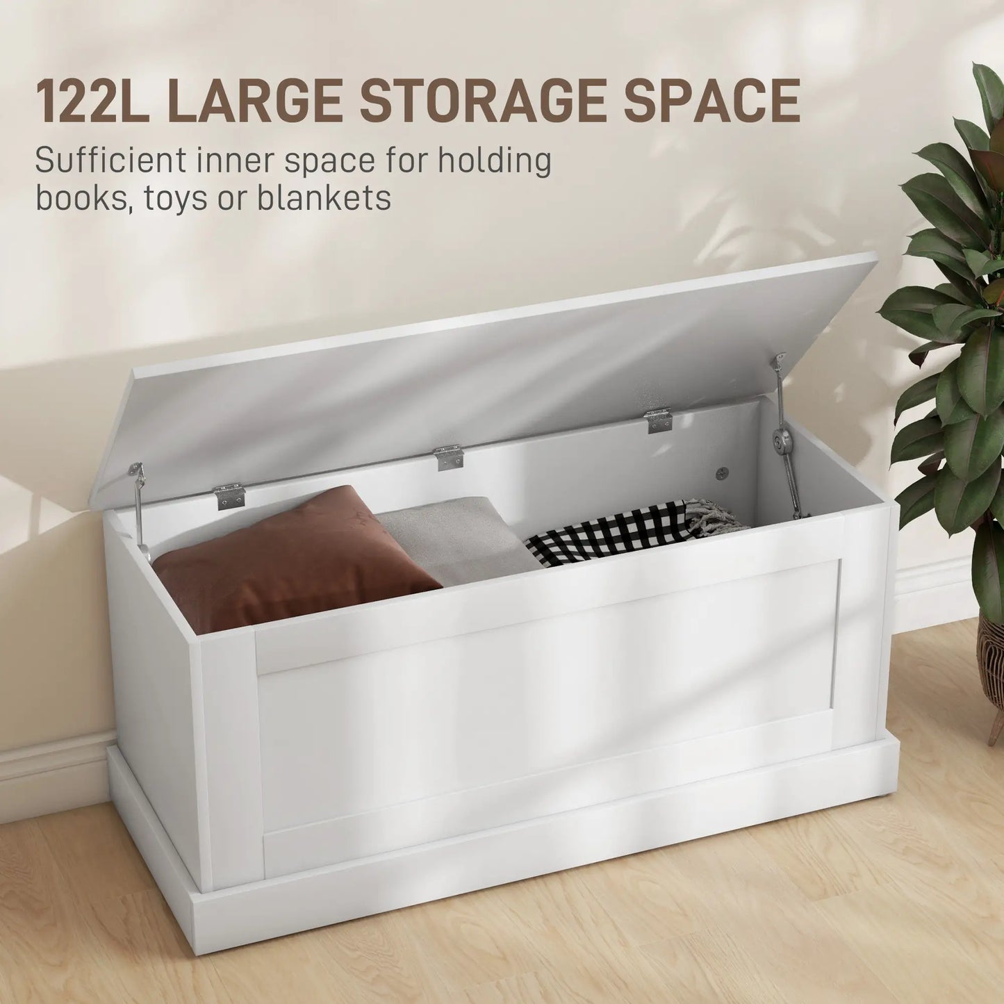 39.4 Inches Storage Chest, Wooden Box, Wood Grain, White Storage Cabinets at Gallery Canada