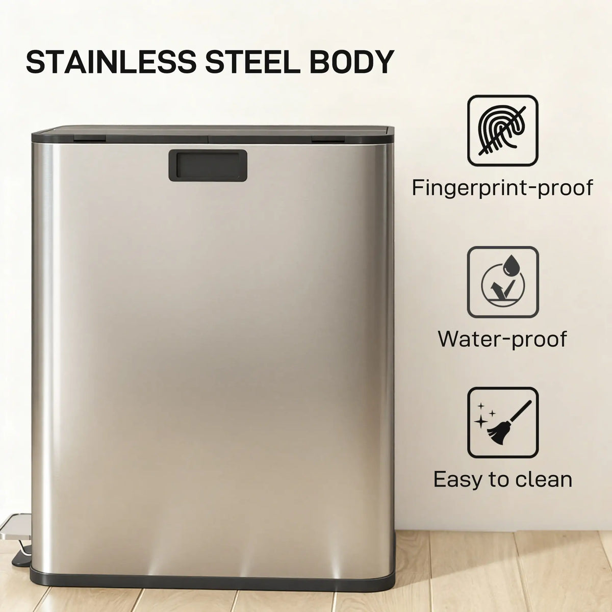 Dual Trash Can with Soft-Close Lid, Garbage Can with Removable Inner Bucket for Kitchen 14.8gal, Silver Household Supplies at Gallery Canada