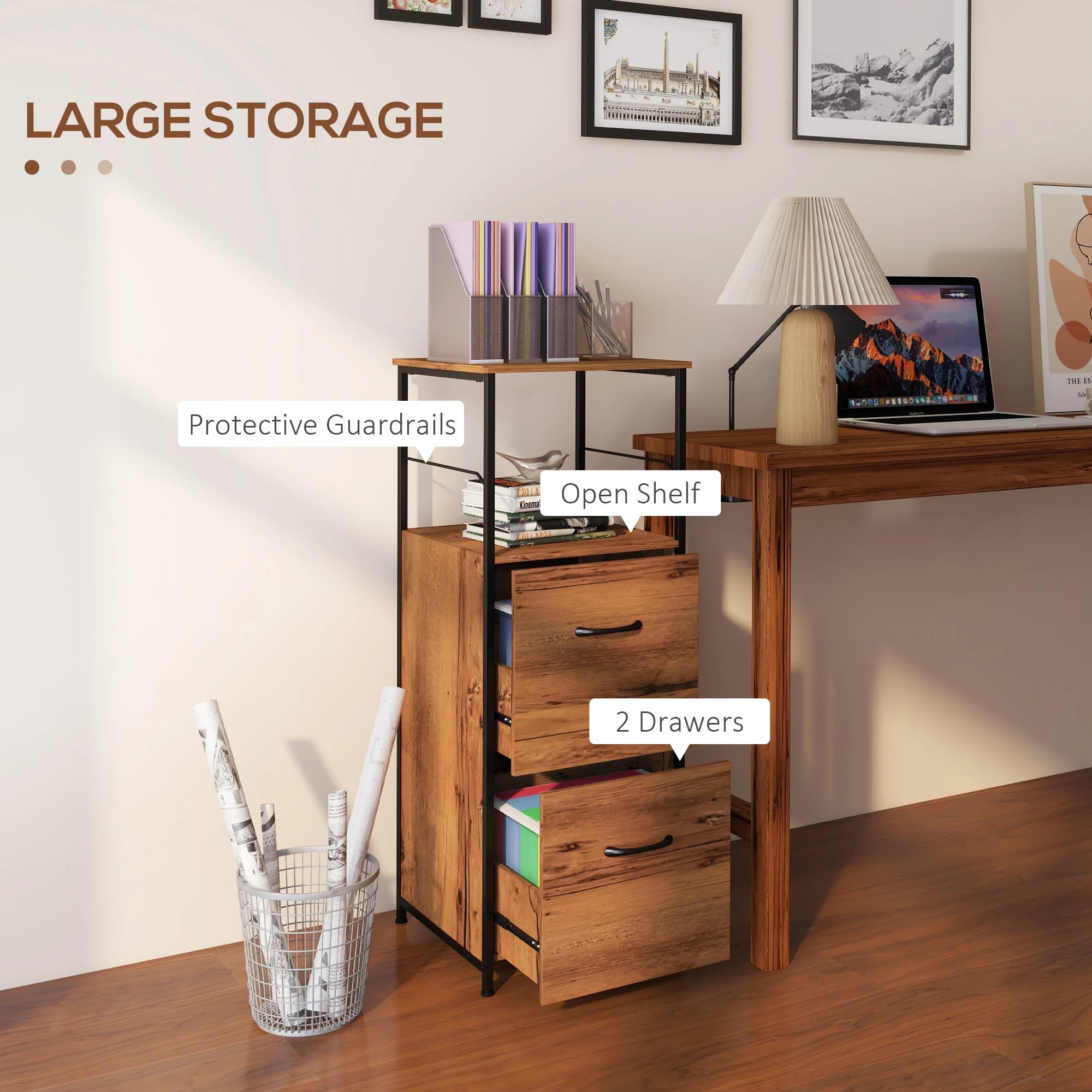 Vertical Filing Cabinet, 2 Drawers, Hanging Bars, Letter and A4 Size, Rustic Brown Office Cabinets & Cupboards at Gallery Canada