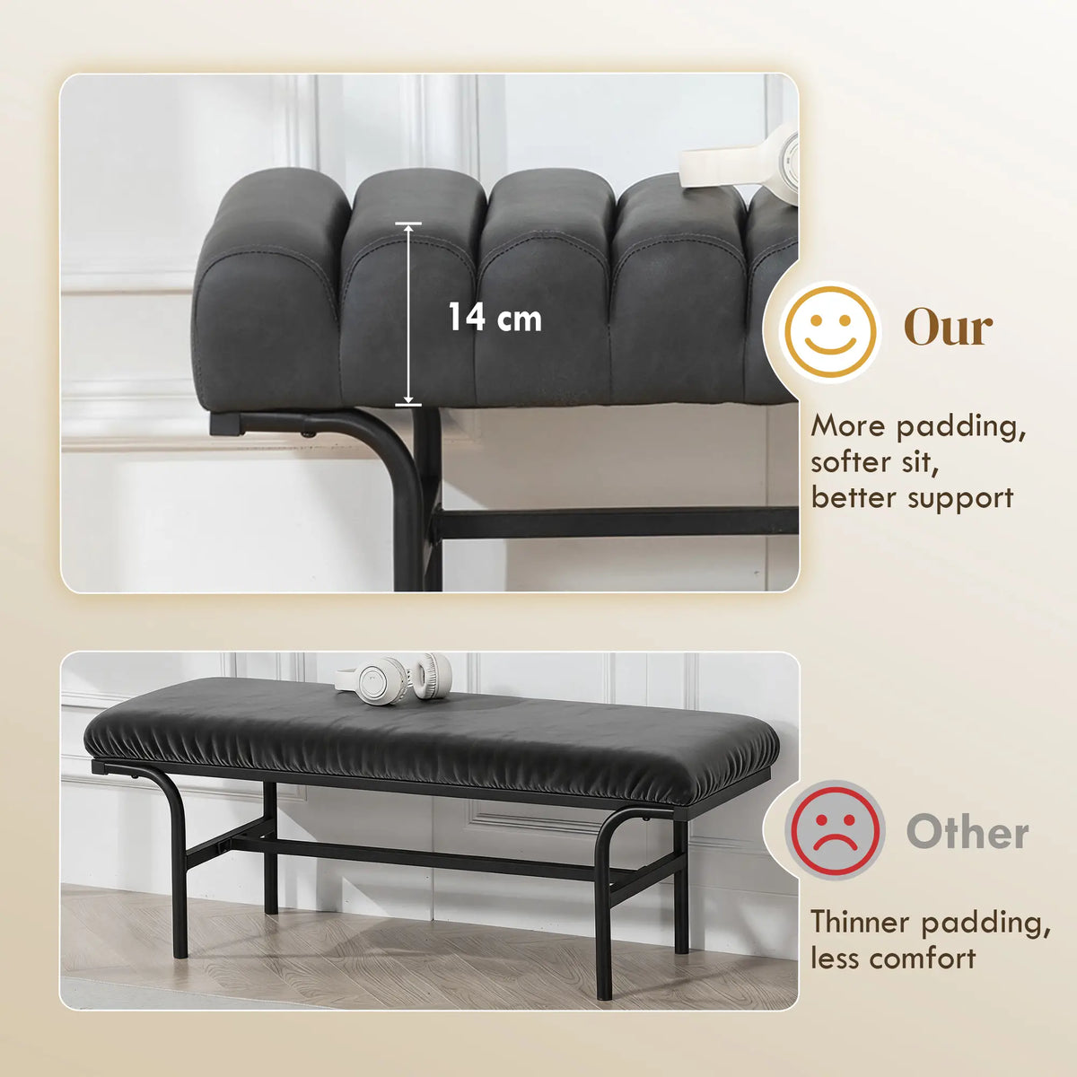 PU Leather Bedroom Bench, Cylindrical Seat, Metal Legs, Black Storage Ottomans & Benches at Gallery Canada