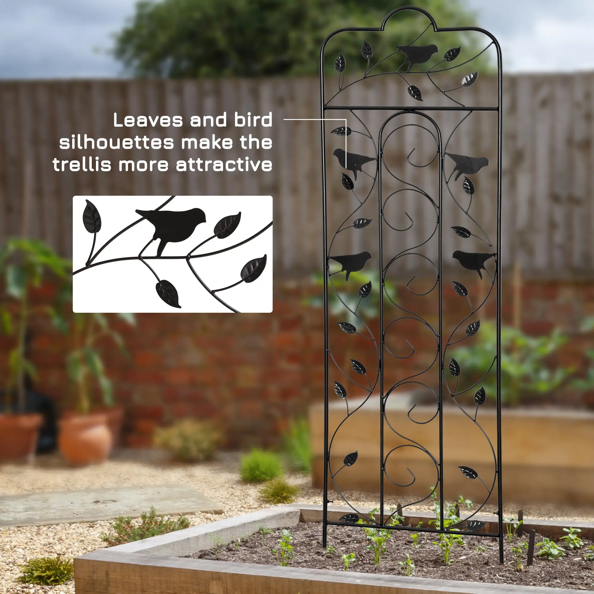 2 Pack Garden Trellis, Metal Grid Panels with Birds, Leaves, 59