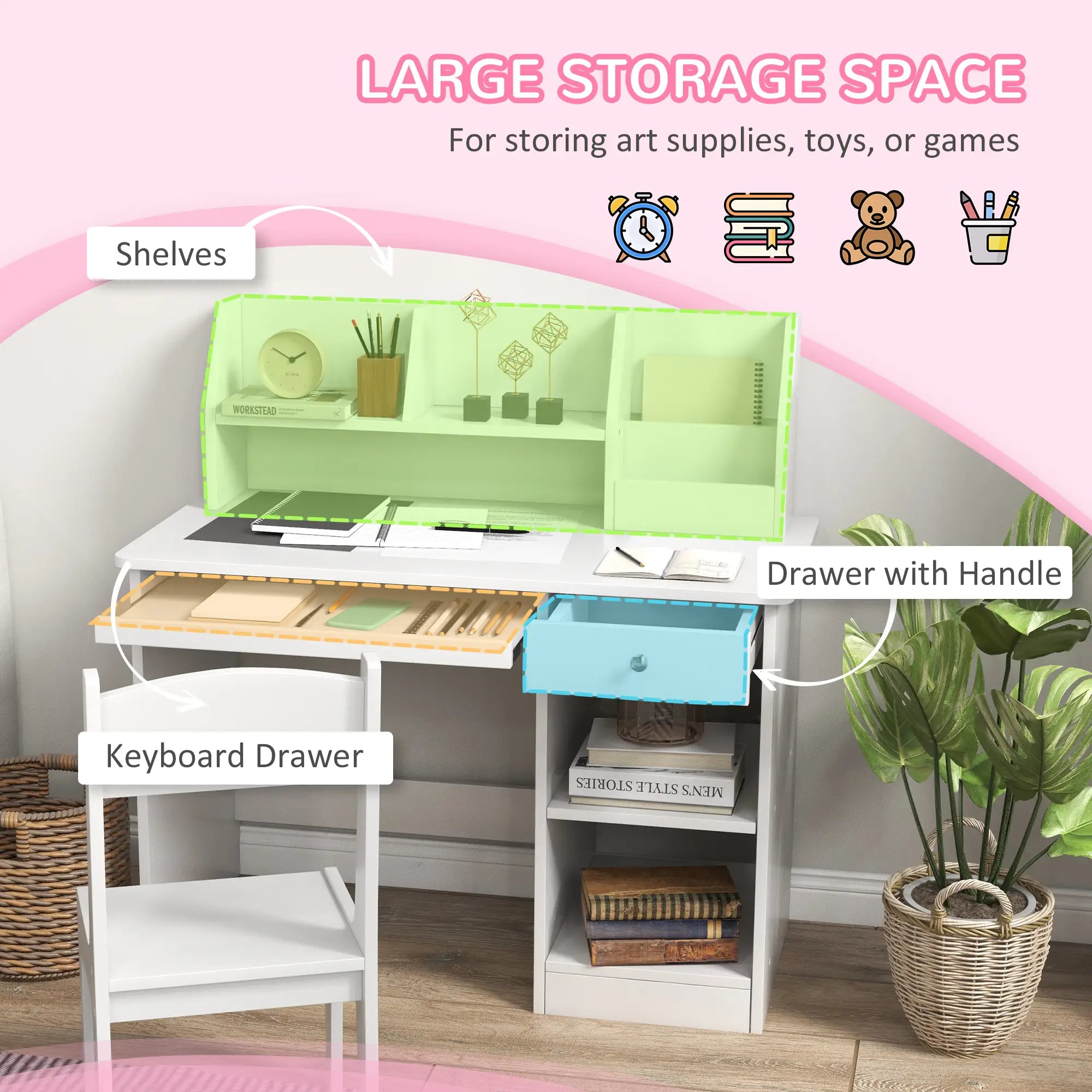 Kids Desk and Chair Set, Study Table for 5-8 Year Old, White Kids Desk Sets at Gallery Canada