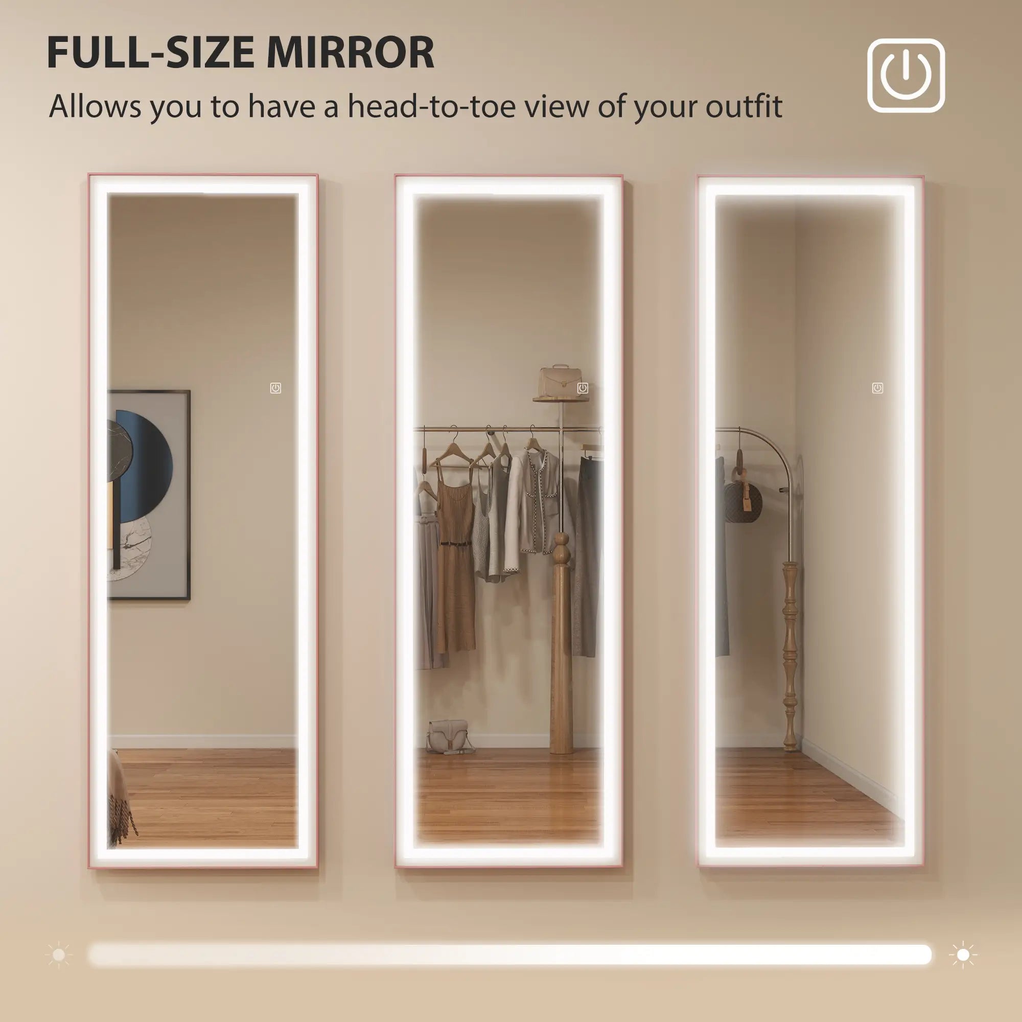 LED Mirror with Dimmable 3 Color Lights, 64