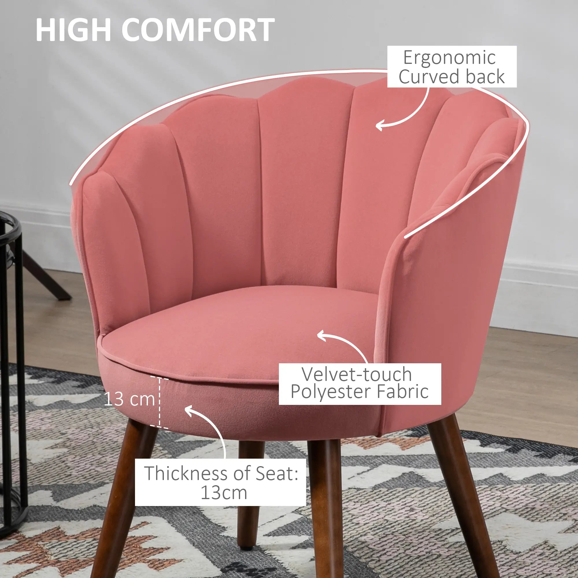 Modern Accent Chair, Velvet-Touch Fabric, Wood Legs, Pink Accent Chairs at Gallery Canada