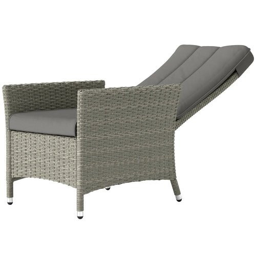 Wicker Outdoor Recliner Chair, Adjustable Backrest With Cushion, Grey