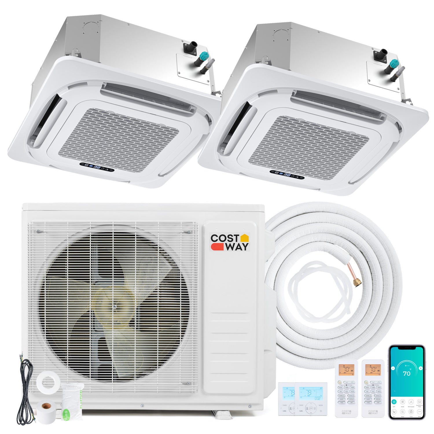 X-Pro 18000 BTU 2 Zone 24 SEER2 Ceiling Cassette Mini Split, White 2 Zone Mini Split White at Gallery Canada