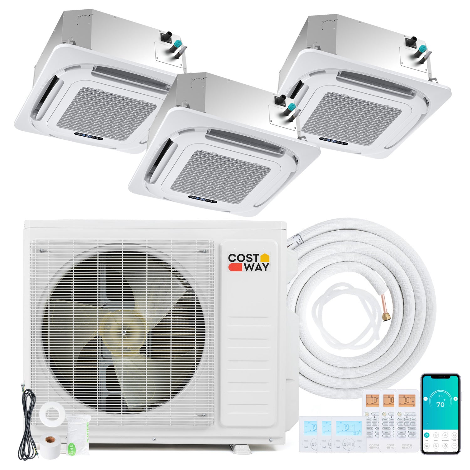 27000 BTU 3 Zone 24 SEER2 Ceiling Cassette Mini Split AC, White 3 Zone Mini Split White at Gallery Canada