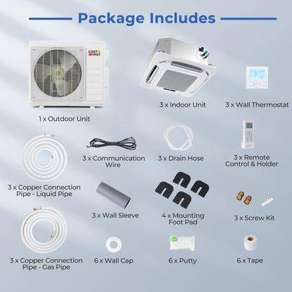 27000 BTU 3 Zone 24 SEER2 Ceiling Cassette Mini Split, White 3 Zone Mini Split at Gallery Canada