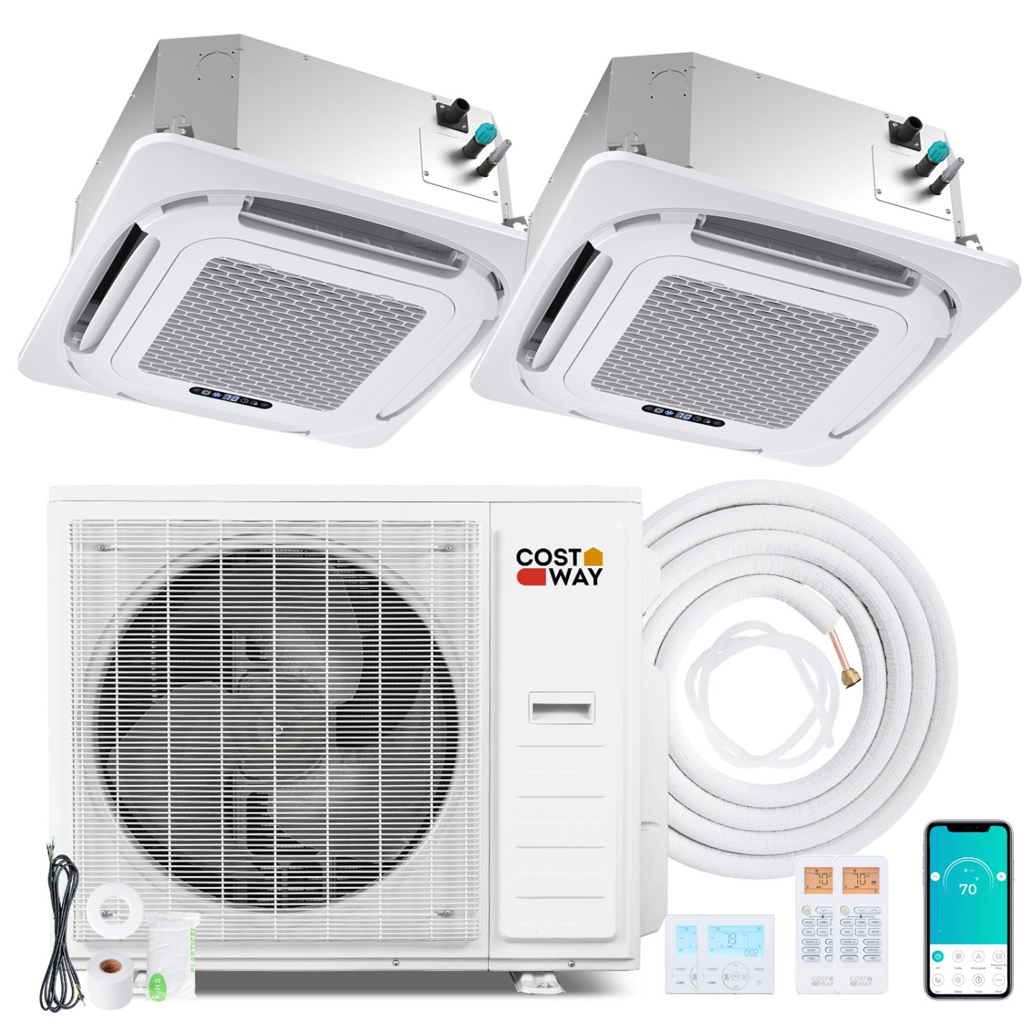 X-Pro 35000 BTU 2 Zone 22.5 SEER2 Ceiling Cassette Mini Split, White 2 Zone Mini Split at Gallery Canada