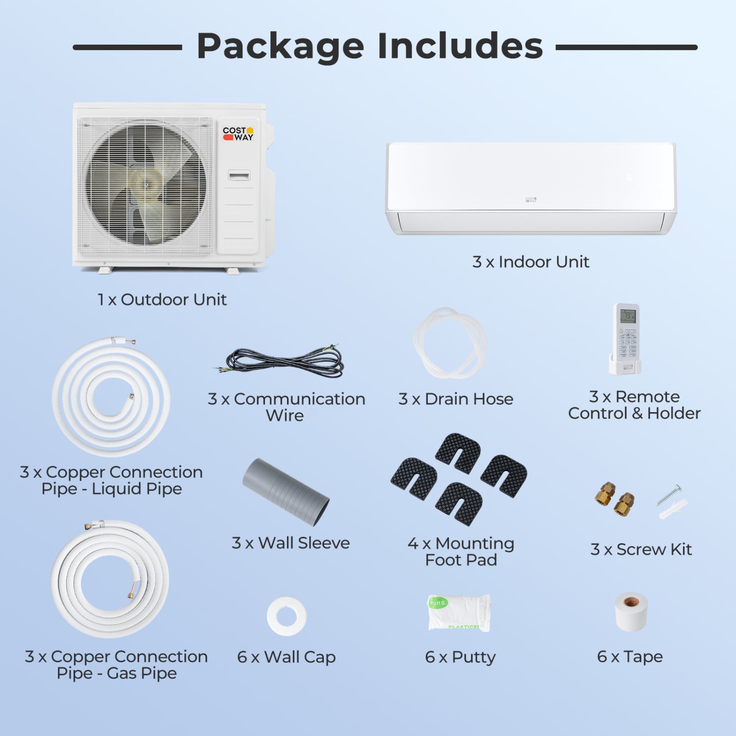 35000 BTU 3 Zone 22.5 SEER2 Mini Split AC, Heat Pump, 9K + 9K + 9K, White Mini Split Air Conditioners at Gallery Canada