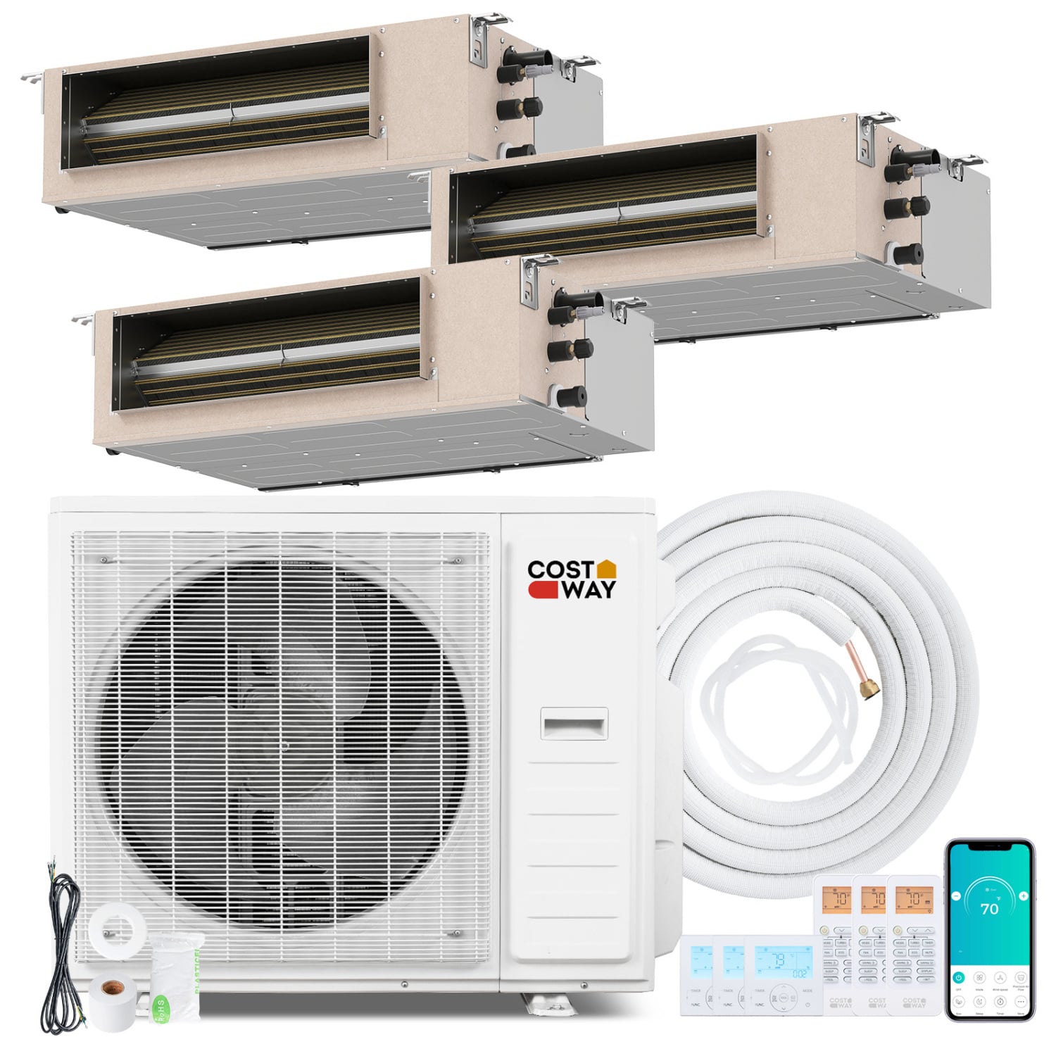 3 Zone 22.5 SEER2 Concealed Ducted Mini Split AC, 9K + 12K + 18K, White 3 Zone Mini Split at Gallery Canada
