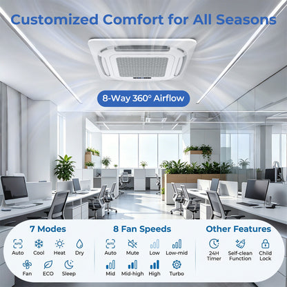 22.5 SEER2 Ceiling Cassette Mini Split AC, 35000 BTU, 3 Zone, White 3 Zone Mini Split at Gallery Canada
