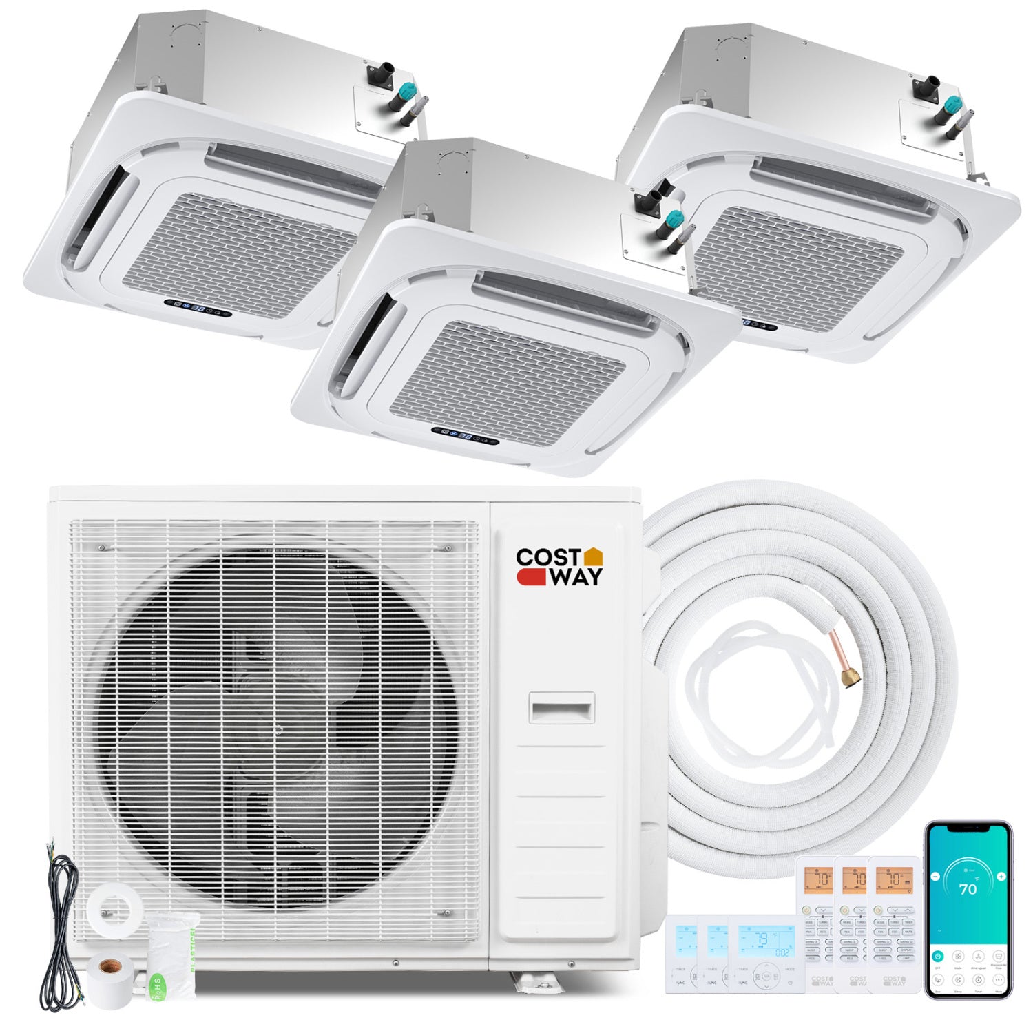 35000 BTU 3 Zone Ceiling Cassette Mini Split, 22.5 SEER2, 9K + 12K + 18K, White 3 Zone Mini Split White at Gallery Canada